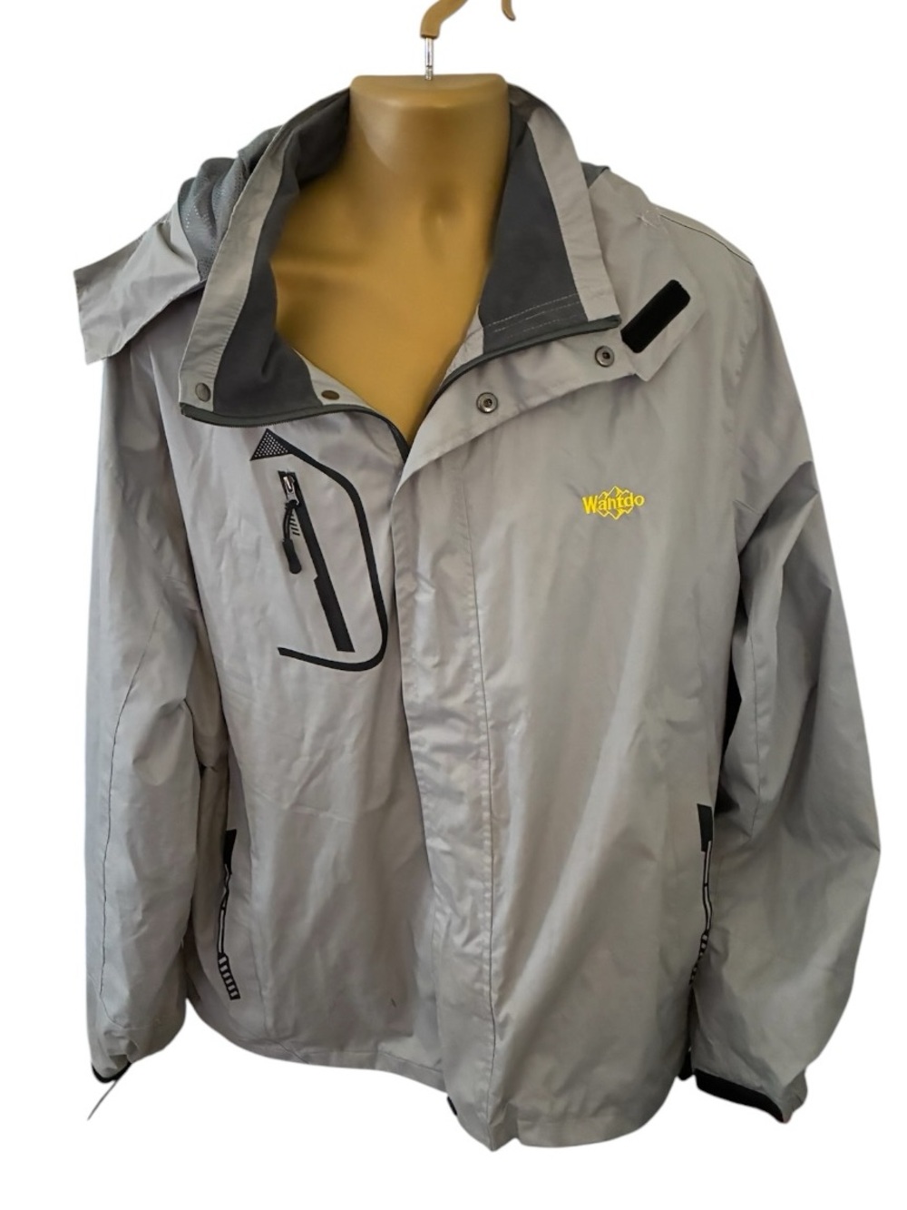 Wantdo Hooded Rain Jacket Waterproof Windbreaker Full Zip Gray XL